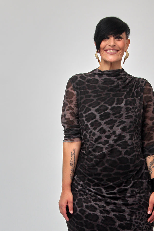 Abito tulle arricciato - Animalier