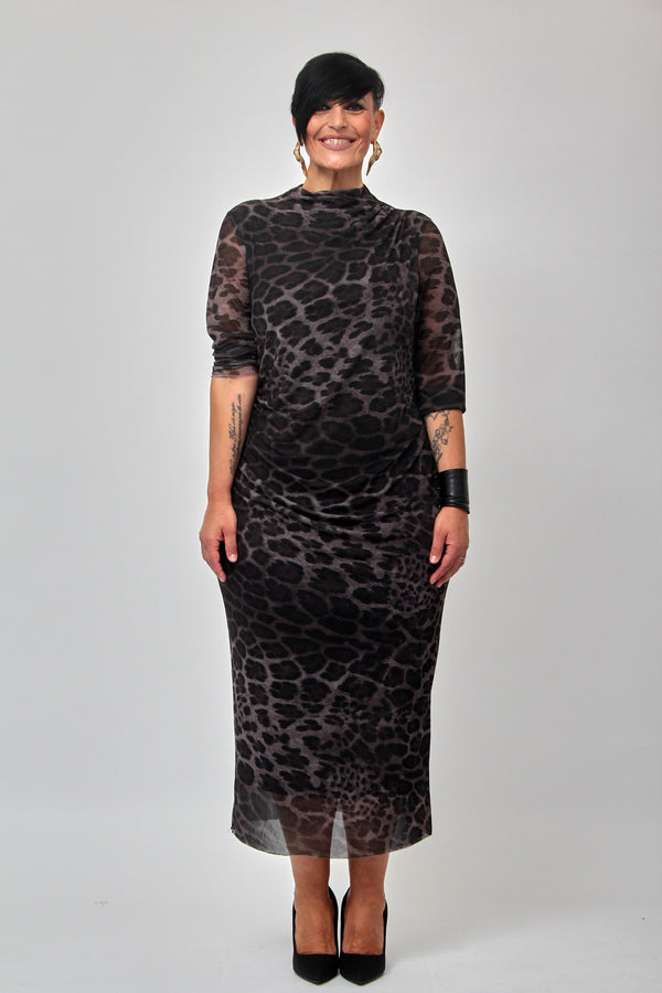 Abito tulle arricciato - Animalier