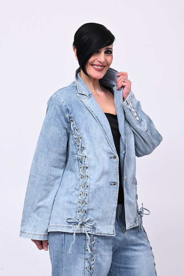 Giacca jeans lacci - Jeans chiaro