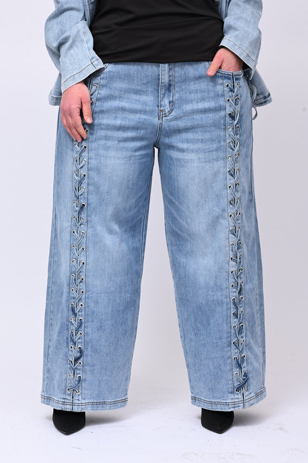 Jeans scolorito lacci - Jeans chiaro