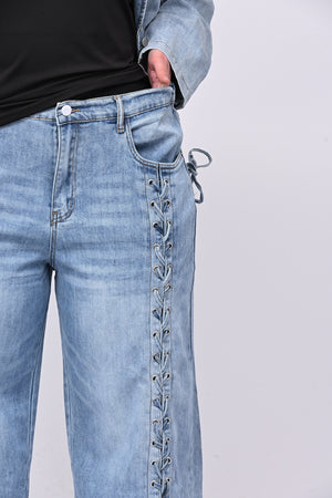 Jeans scolorito lacci - Jeans chiaro