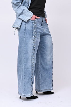Jeans scolorito lacci - Jeans chiaro