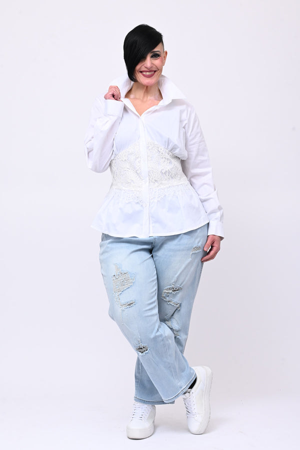 Camicia bustino pizzo - Bianco