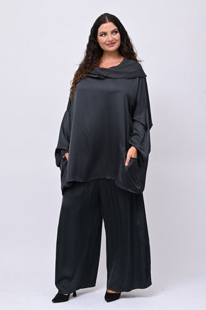 Blusa raso collo intreccio - Piombo
