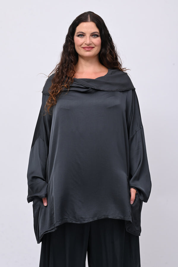 Blusa raso collo intreccio - Piombo