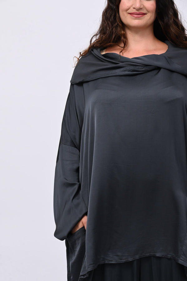Blusa raso collo intreccio - Piombo