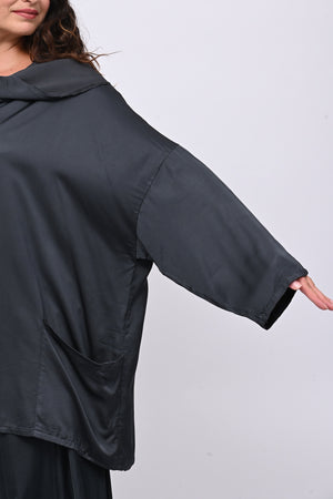 Blusa raso collo intreccio - Piombo