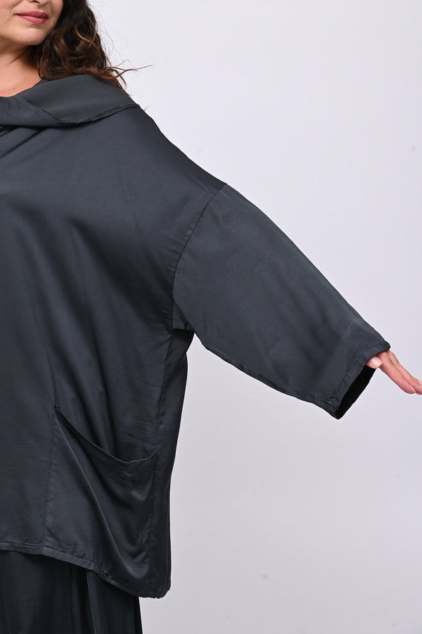 Blusa raso collo intreccio - Piombo