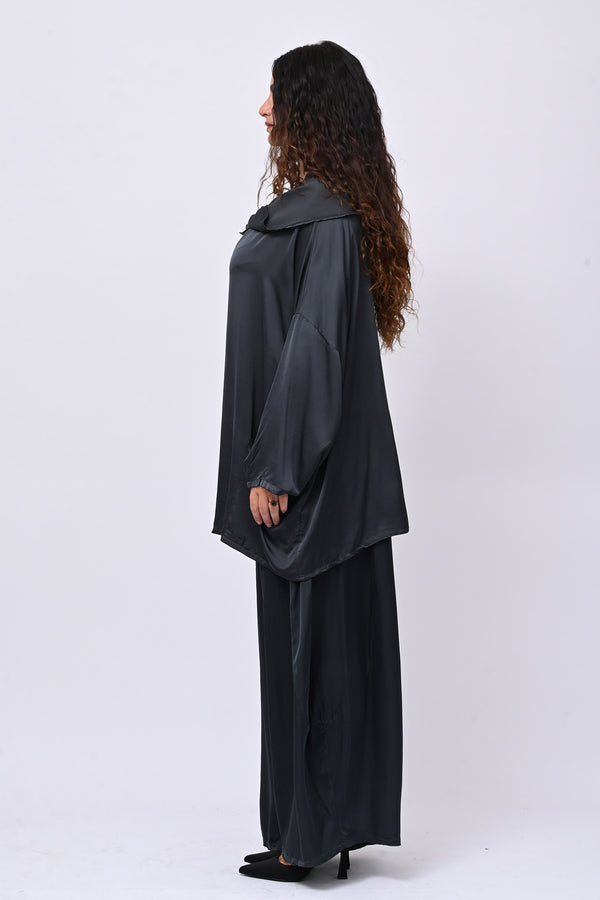 Blusa raso collo intreccio - Piombo