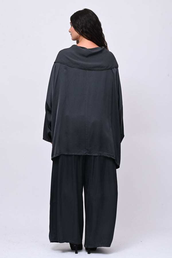 Blusa raso collo intreccio - Piombo