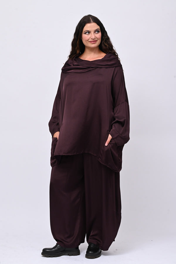 Pantalone raso baloon - Melanzana