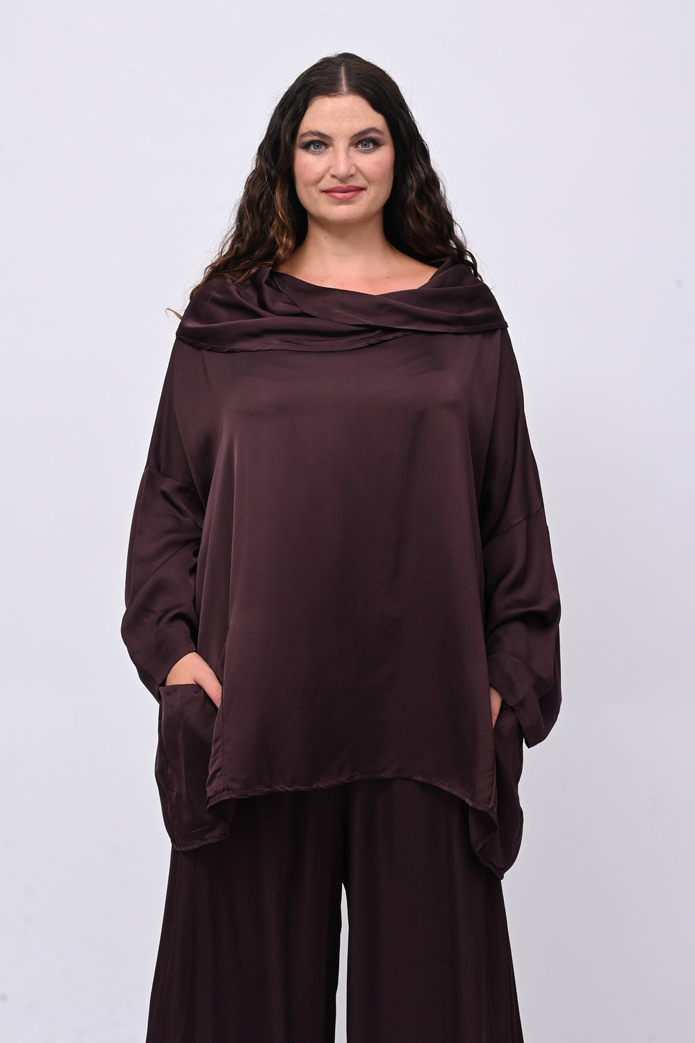 Blusa raso collo intreccio - Melanzana