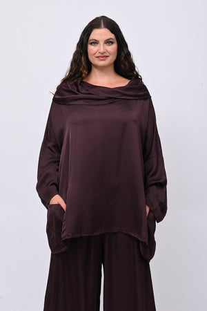 Blusa raso collo intreccio - Melanzana