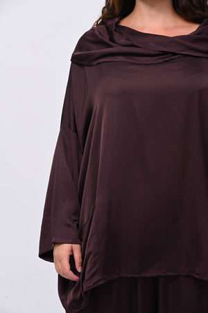 Blusa raso collo intreccio - Melanzana
