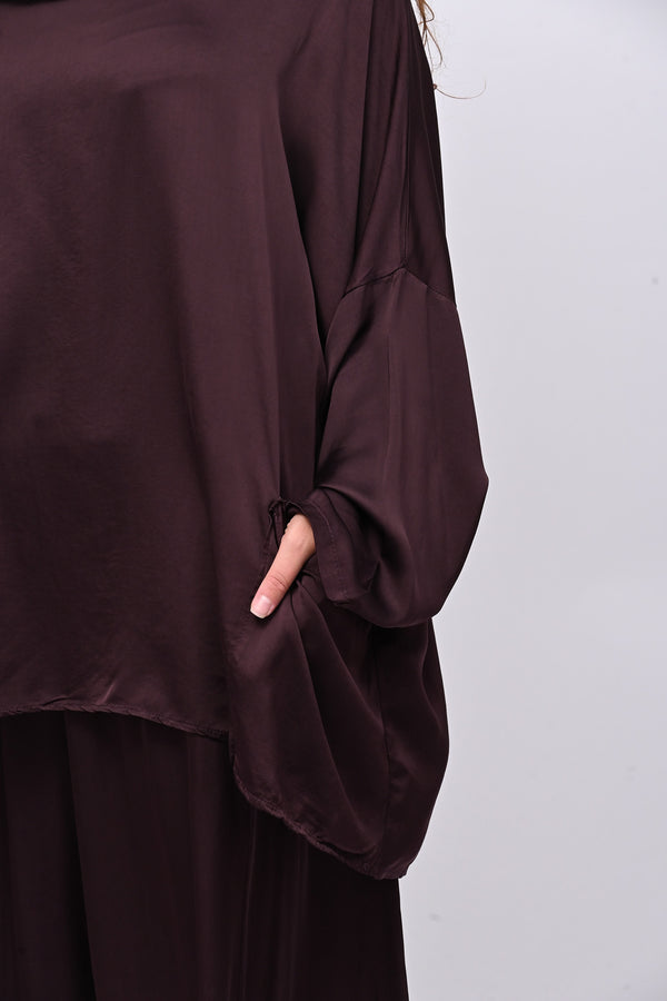 Blusa raso collo intreccio - Melanzana