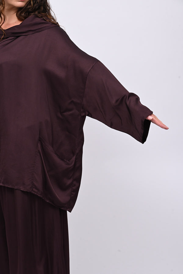 Blusa raso collo intreccio - Melanzana