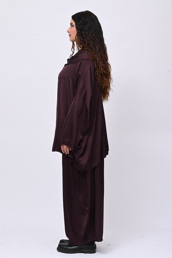 Blusa raso collo intreccio - Melanzana