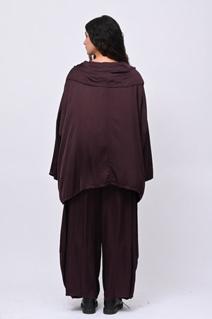 Blusa raso collo intreccio - Melanzana