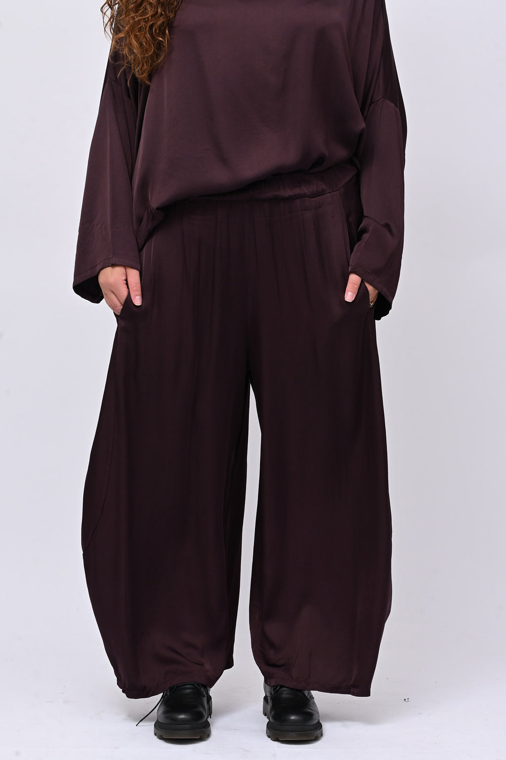 Pantalone raso baloon - Melanzana