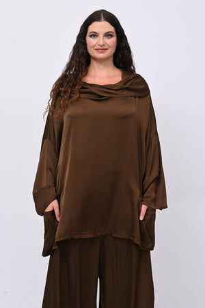 Blusa raso collo intreccio - Bruciato