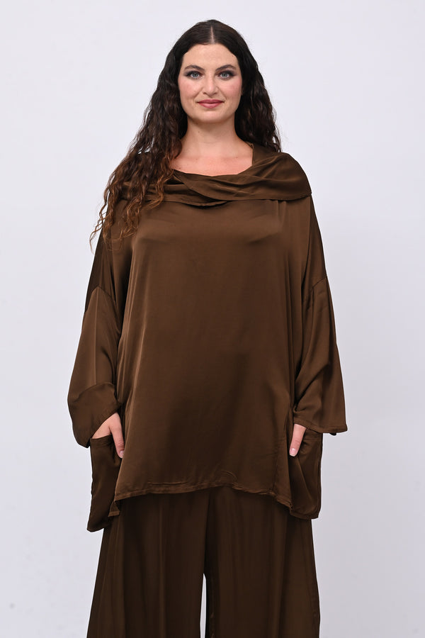 Blusa raso collo intreccio - Bruciato