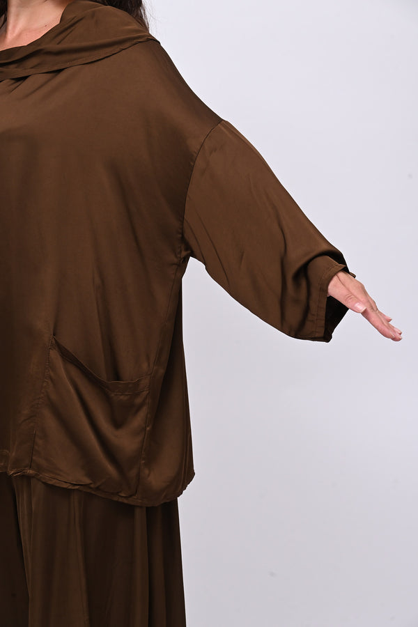 Blusa raso collo intreccio - Bruciato