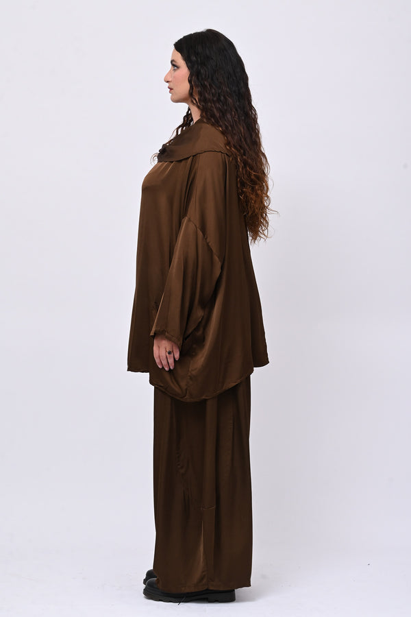 Blusa raso collo intreccio - Bruciato
