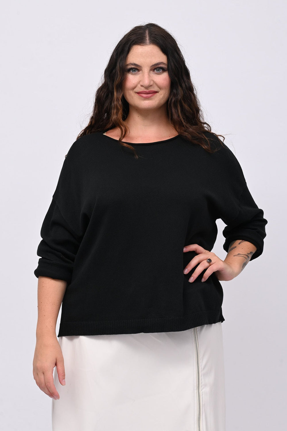 Pull basico scollo barca - Nero
