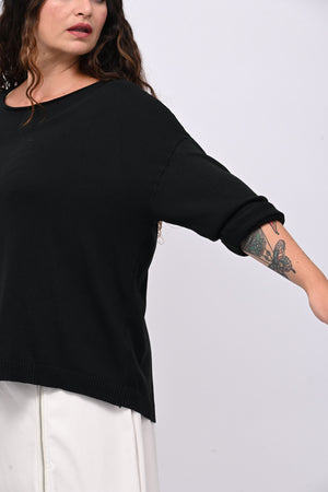 Pull basico scollo barca - Nero