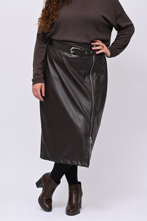 Gonna ecopelle zip - Moro