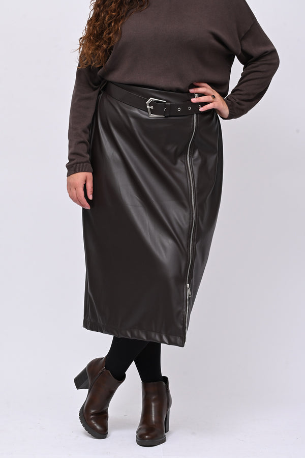 Gonna ecopelle zip - Moro