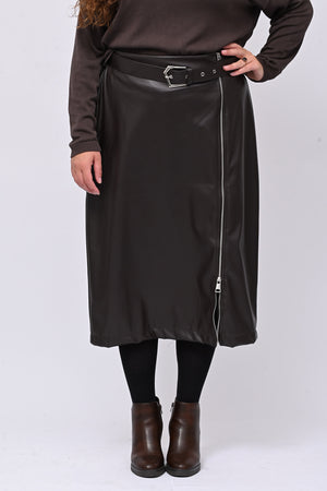 Gonna ecopelle zip - Moro
