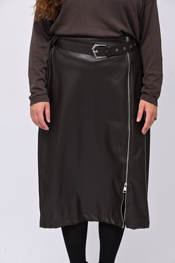 Gonna ecopelle zip - Moro