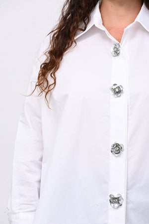 Camicia fiori maxi paillettes - Bianco