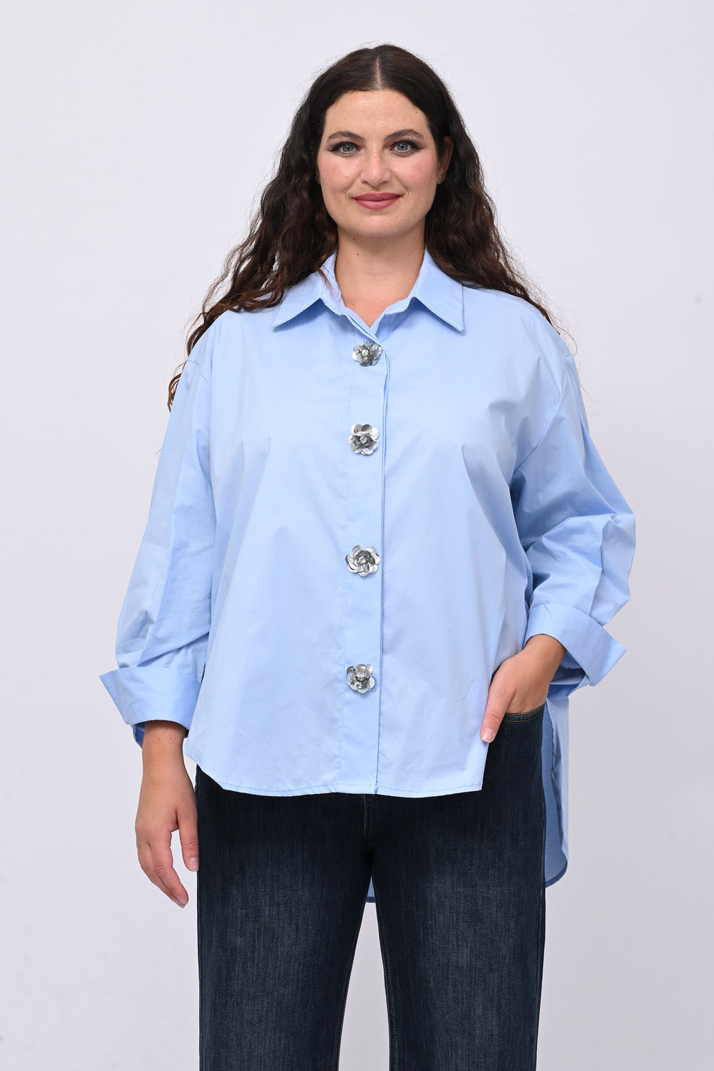 Camicia fiori maxi paillettes - Oxford