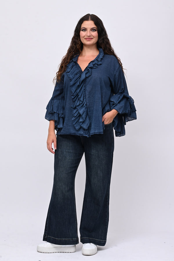 Camicia mussola rouches - Blu