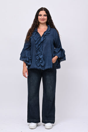 Camicia mussola rouches - Blu
