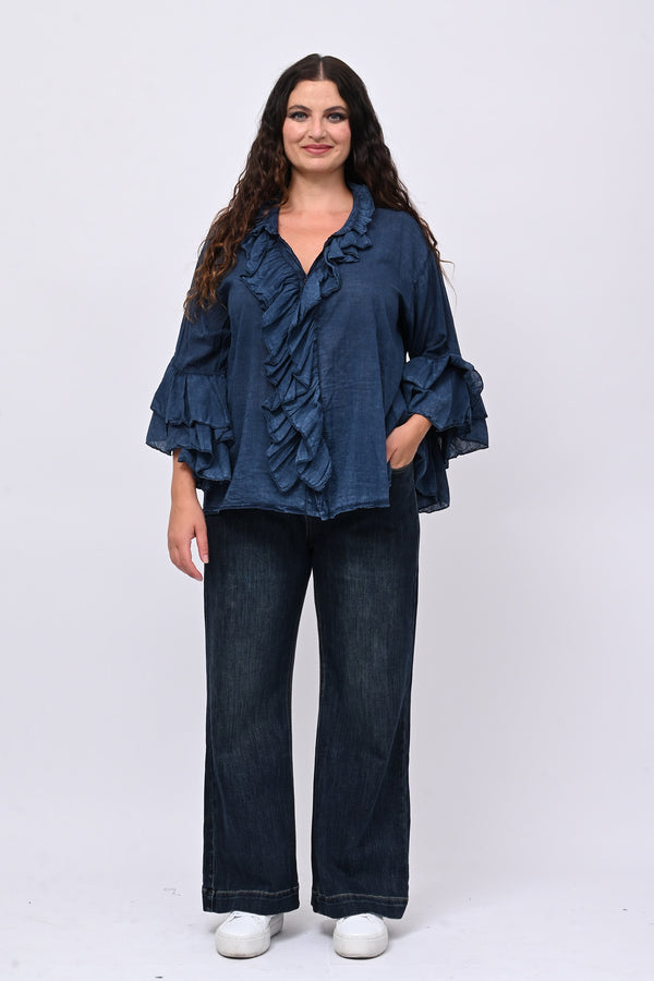 Camicia mussola rouches - Blu