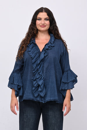 Camicia mussola rouches - Blu