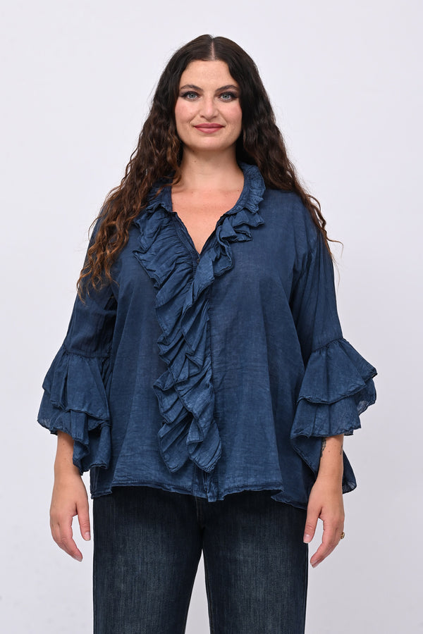 Camicia mussola rouches - Blu