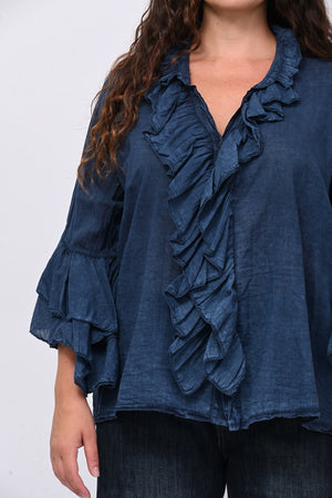 Camicia mussola rouches - Blu