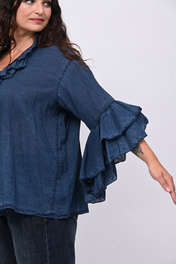 Camicia mussola rouches - Blu