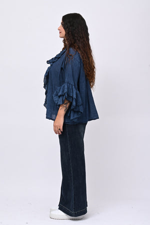 Camicia mussola rouches - Blu