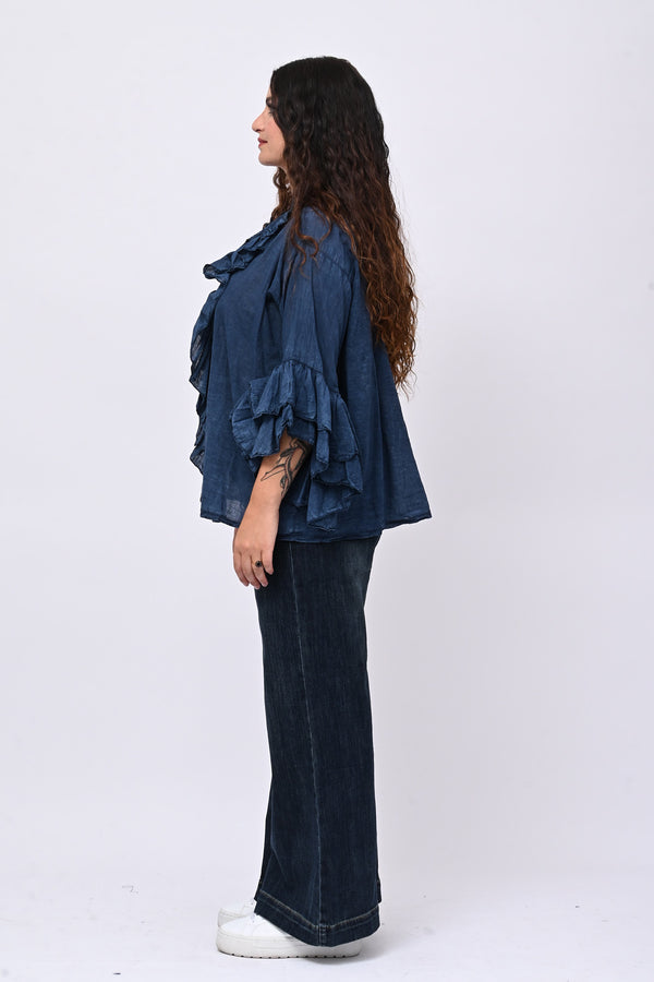 Camicia mussola rouches - Blu