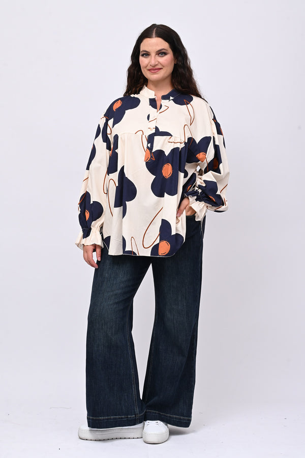 Blusa cotone margherite - Blu