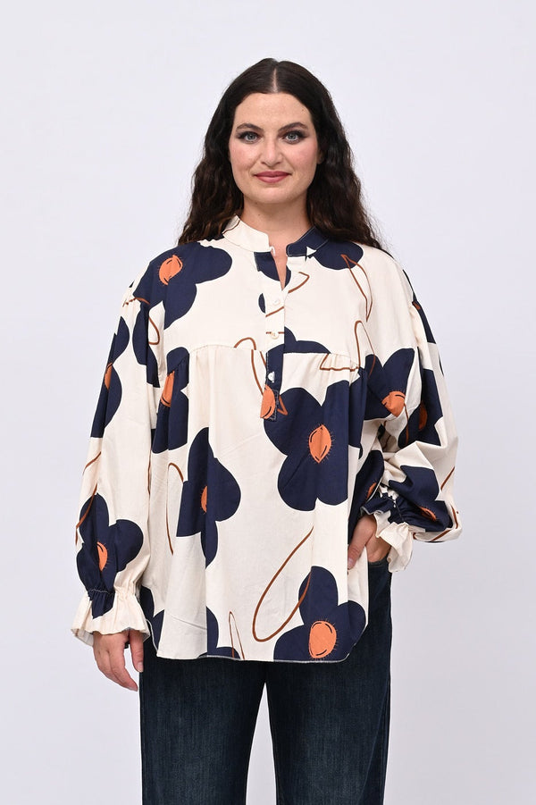 Blusa cotone margherite - Blu