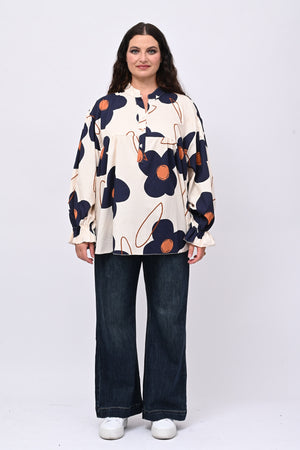 Blusa cotone margherite - Blu