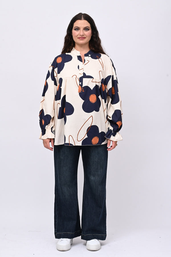 Blusa cotone margherite - Blu