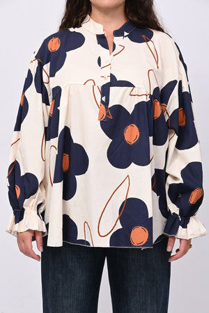 Blusa cotone margherite - Blu
