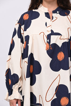 Blusa cotone margherite - Blu